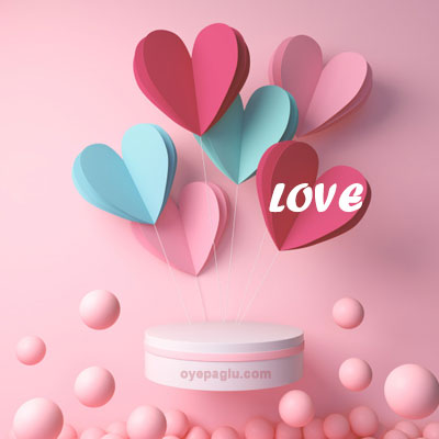 3d rendering of podium display with heart and pink ball love image