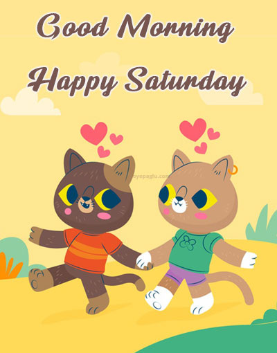 cute cat couple good morning saturday image