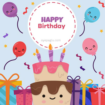 smiley balloons with cartoon cake happy birthday image