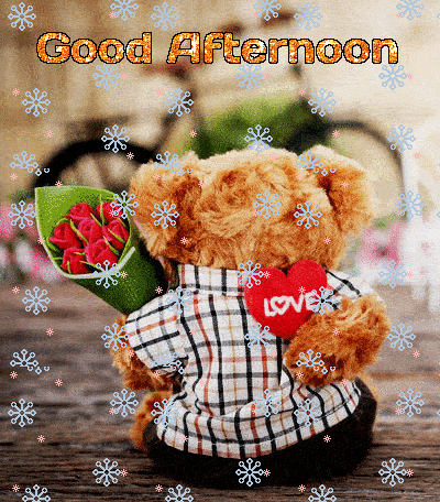 good afternoon teddy with flowers gif