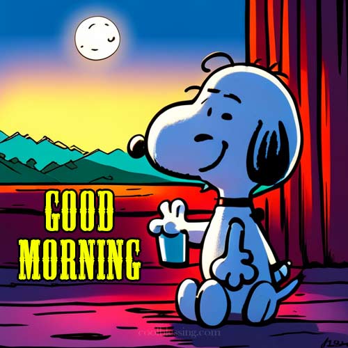 snoopy morning coffee