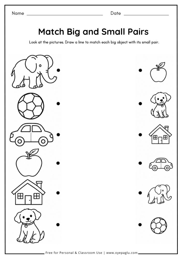 Match Big and Small Pairs worksheet for kids