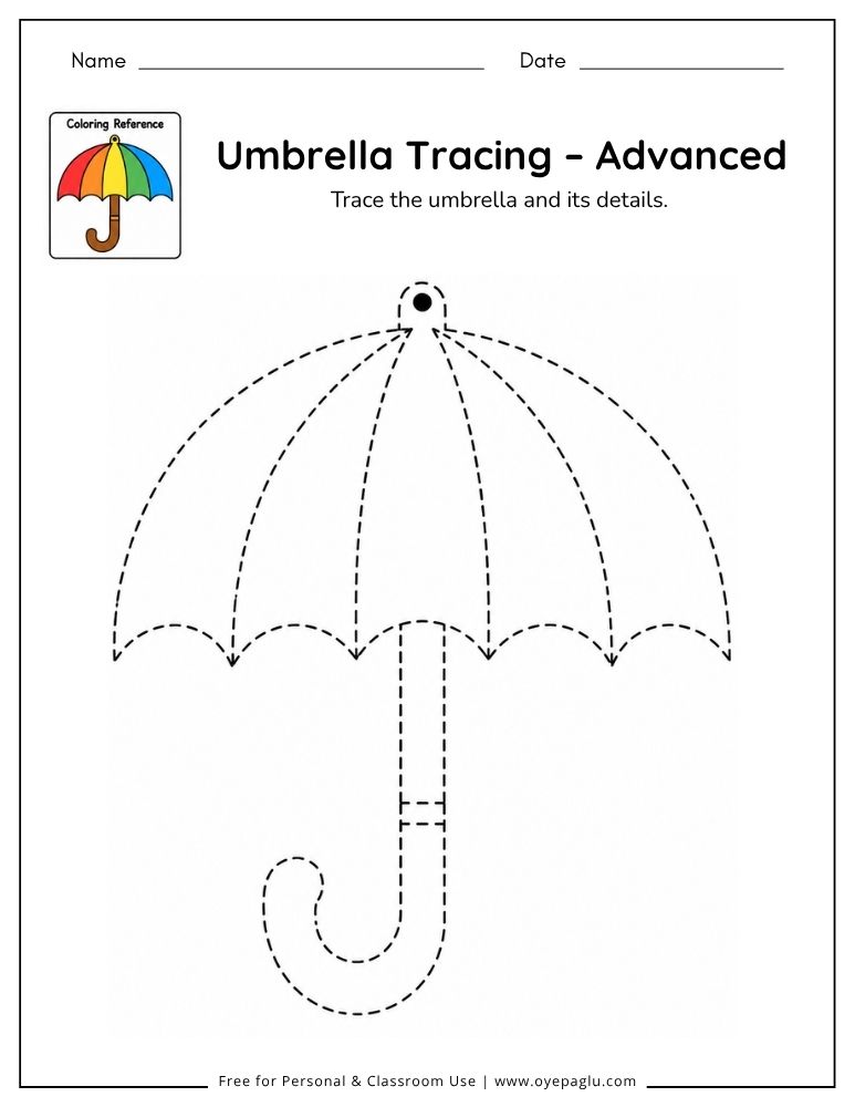 Advanced umbrella tracing worksheet with canopy panels and curved handle