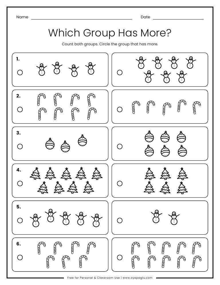 Which group has more Christmas worksheet comparing two groups