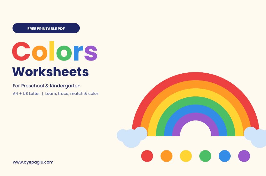 Free printable colors worksheets for preschool and kindergarten with a rainbow
