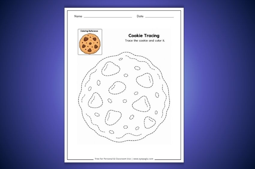 Free cookie tracing worksheet for preschool and kindergarten