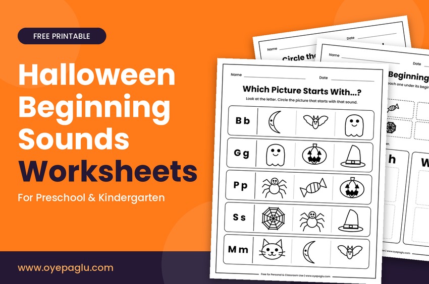 Free Halloween beginning sounds worksheets for preschool and kindergarten
